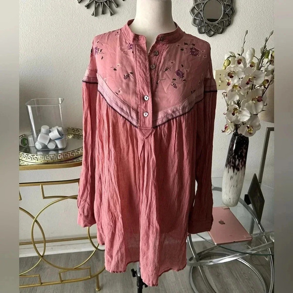 NWT FREE PEOPLE SZM HEARTS & COLORS BUTTON FRONT LONG SLEEVE BOHO CHIC - Picture 5 of 8